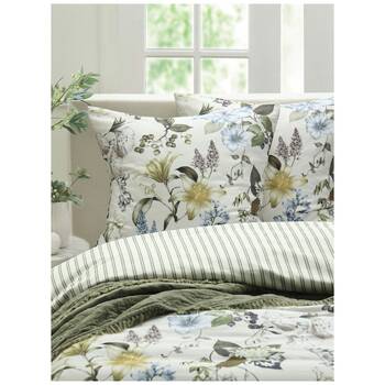 MM Linen Sanctuary Blue Botanical Floral Print European Pillowcase 65x65cm