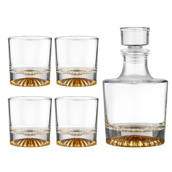 5pc Enzo Gold 600ml Whisky Decanter & 250ml Glass Set - Clear