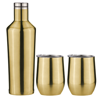 3pc Aurora Portable 750ml Wine Bottle & 350ml Tumbler Gift Set - Gold