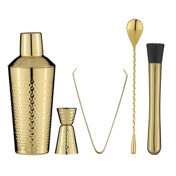 5pc Spencer Hammered Stainless Steel Cocktail Set - Gold