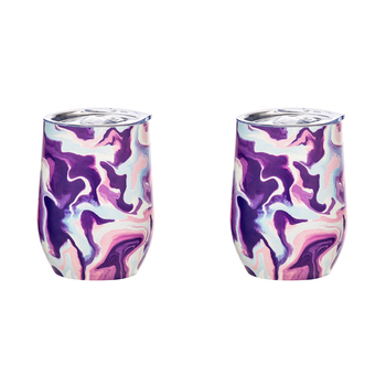 2PK Porta Summer Swirl Double Walled 350ml Stainless Steel Wine Tumbler - Purple