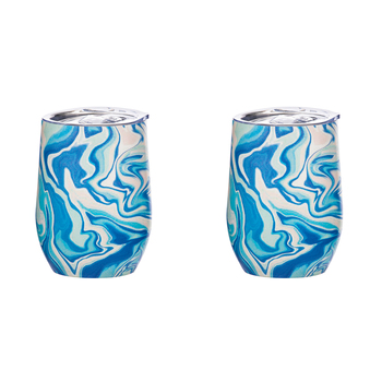 2PK Porta Summer Swirl Double Walled 350ml Stainless Steel Wine Tumbler - Blue