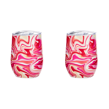 2PK Porta Summer Swirl Double Walled 350ml Stainless Steel Wine Tumbler - Pink