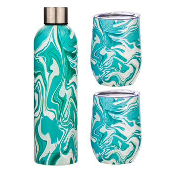 3pc Porta Summer Swirl Stainless Steel Insulated Drinkware Set - Aqua