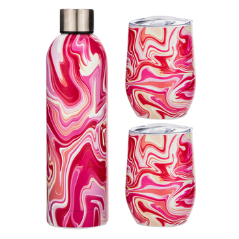 3pc Porta Summer Swirl Stainless Steel Insulated Drinkware Set - Pink