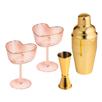 4pc Tempa Amour Cocktail Cup/Jigger/Shaker Set - Pink/Gold