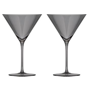 2pc Tempa Verity Drinking Crystal Stemware Martini Glass Set - Smoke