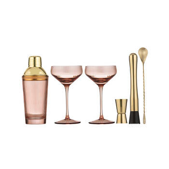 6pc Tempa Cyrus Ultimate Thin Ribbed Cocktail Drink Making Set Blush Pink