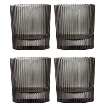 2x 2pc Tempa Cyrus Thin Ribbed Whisky Drinking Glasses Set Charcoal