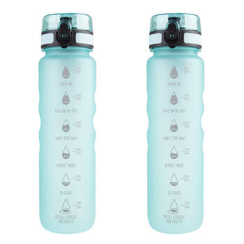 2PK Oasis Tritan Motivational Ergonomic Sports Water Drinking Bottle 1L Aqua Marine
