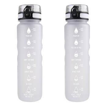 2PK Oasis Tritan Motivational Ergonomic Sports Water Drinking Bottle 1L White