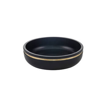 Tempa Grange Acacia Wood & Brass Round Serving Bowl 30cm Matte Black