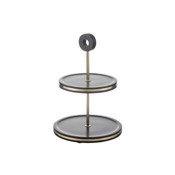 Tempa Grange Acacia Wood & Brass 2 Tier Serving Stand 44x31cm Matte Black