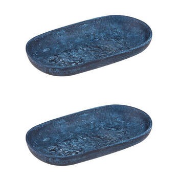 2x Tempa Bennett Marble Finish Resin Display Barware Tray 24.5x14cm Blue