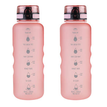 2PK Oasis Tritan Motivational Sports Water Drinking Bottle 1.5L Glow Pink