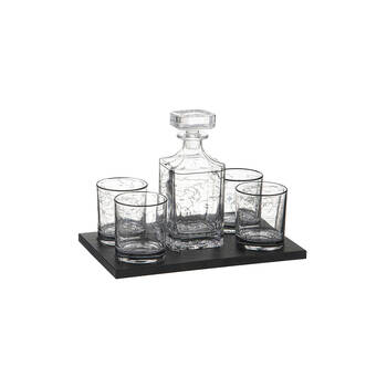 6pc Tempa World Map Atlas Whisky Set w/ Decanter & Glasses Clear/Black