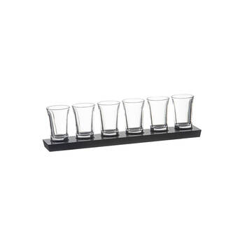 7pc Tempa Harvey Wooden Shot Glass Tasting Flight 30.5cm Clear/Black