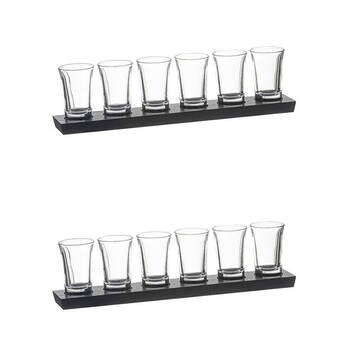 2x 7pc Tempa Harvey Wooden Shot Glass Tasting Flight 30.5cm Clear/Black