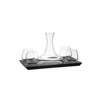 6pc Tempa Harvey Wooden Wine Decanter and Glasses Set Clear/Black