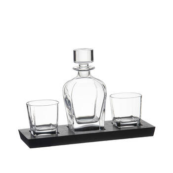 4pc Tempa Harvey Wooden Whisky Decanter and Glasses Set Clear/Black