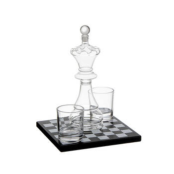 Tempa Preston Chess Whisky Decanter & Glasses Bar Set Clear/Black