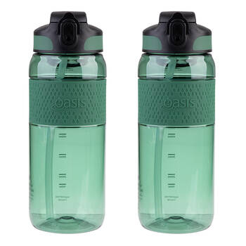 2PK Oasis Tritan Sports Silicone Grip Drink Bottle w/ Sipper 800ml Forest Green