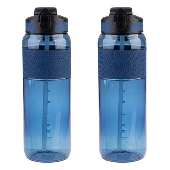 2PK Oasis Tritan Sports Water Drinking Bottle w/ Sipper Straw 1L Blue Ocean