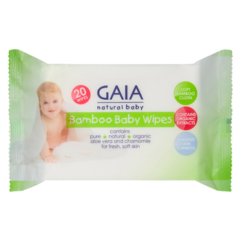 Gaia 20PK Natural/Pure/Organic Bamboo Baby/Kid Wipes Lightly Scent/Travel Pack
