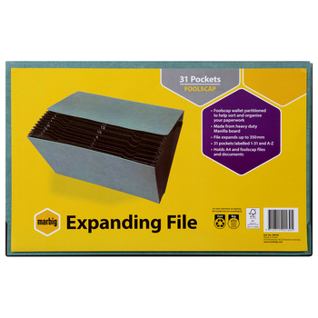 Marbig 31-Pocket Expanding Foolscap File Organiser - Green