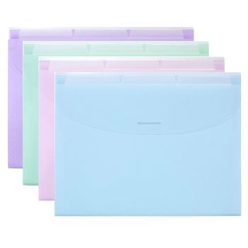 4PK Marbig Pastel Expanding Document Wallet w/ 3 Insert Tabs - Assorted