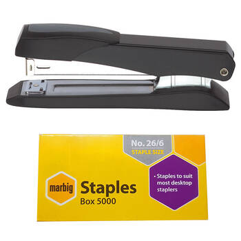 Marbig 20 Sheets Full Strip Metal Stapler & 26/6 Staples Combo