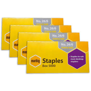 4PK Marbig Staples 26/6 Box 5000