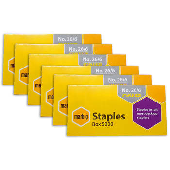 6PK Marbig Staples 26/6 Box 5000