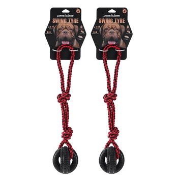 2PK Paws & Claws 4-Way TPR 50cm Tyre Rope Tugger - Black/Red