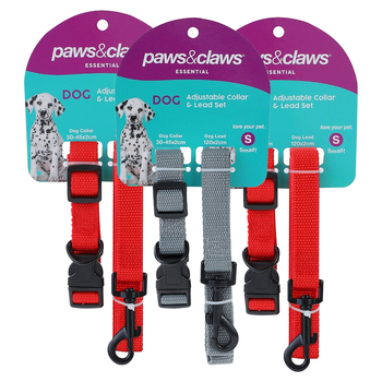 3PK Paws & Claws Essentials Dog/Pet 120cm Collar/Leash Set 30-40cm - Assorted