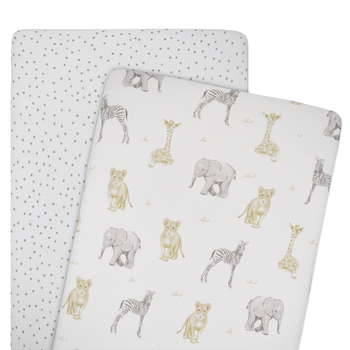 2pc Living Textiles Bedside Co-Sleeper Fitted Sheet Savanna Pitter Patter 