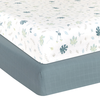 2pc Living Textiles Organic Muslin Cot Fitted Sheet Banana Leaf/Teal