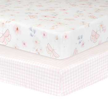 2pc Living Textiles Cot Fitted Sheets Butterfly/Blush Gingham