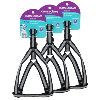 3PK Paws & Claws Adjustable Pet Harness Assorted Small