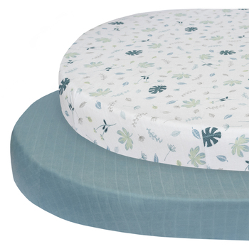2pc Living Textiles Organic Muslin Round/Oval Cot Fitted Sheet Leaf/Teal