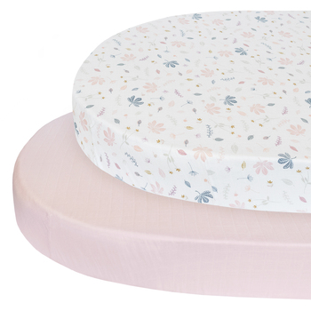 2pc Living Textiles Muslin Round/Oval Cot Fitted Sheet Botanical/Blush