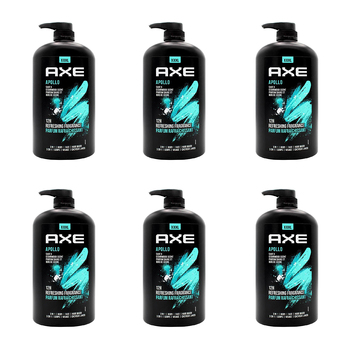 6PK Axe Apollo 3-in-1 Body Face Hair Wash 1L For Men Sage & Cedarwood Scent