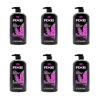 6PK Axe Excite 3in1 Body Face Hair Wash 1L For Men Crisp Coconut & Black Pepper