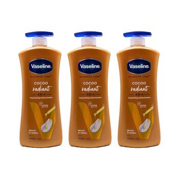 3PK Vaseline Intensive Care Radiant Cocoa Butter Body Lotion for Dry Skin 725ml