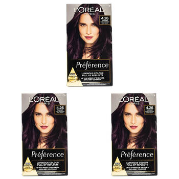 3PK Loreal Paris Preference Hair Colour - 4.26 Pure Burgandy Cool Violet
