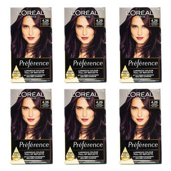 6PK Loreal Paris Preference Hair Colour - 4.26 Pure Burgandy Cool Violet