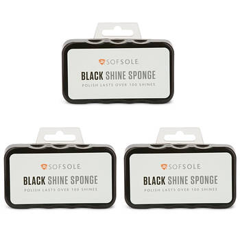 3PK SofSole Instant Shine Sponge For Leather/Vinyl Shoes w/ Travel Case - Black