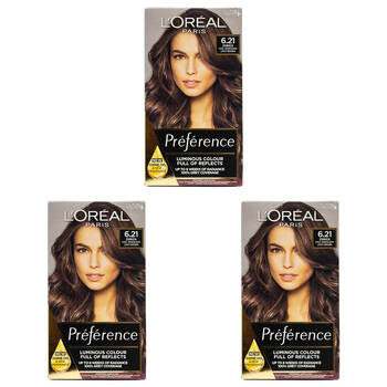 3PK Loreal Paris Preference Permanent Hair Colour - 6.21 Cool Iridescent Light Brown