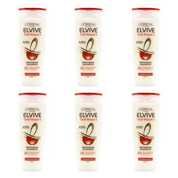 6PK Loreal 300ml Shampoo Elvive Repairing Total 5 Damaged Hair