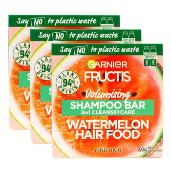 3PK Garnier Fructis 60g Shampoo Bar Volumising 2in1 Cleanse Care Watermelon